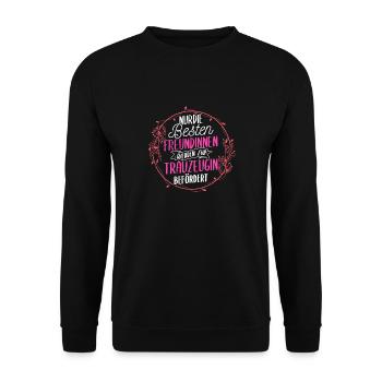 Beste Freundin Trauzeugin Hochzeit Junggesellinnen - Unisex Pullover - Schwarz - Vorne - Alina (178cm) & Michal (187cm)