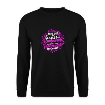 Beste Schwester Trauzeugin Hochzeit Junggesellinne - Unisex Pullover - Schwarz - Vorne - Alina (178cm) & Michal (187cm)