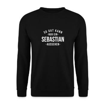 Sebastian Name Spruch Geschenk Vorname Sebastian - Unisex Pullover - Schwarz - Vorne - Alina (178cm) & Michal (187cm)