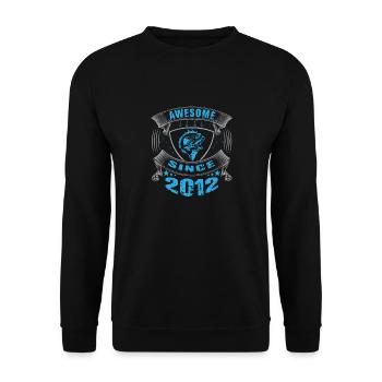 Awesome since 2012. Angel, Angler's Birthday - Unisex Sweatshirt - black - Front - Alina (178cm) & Michal (187cm)