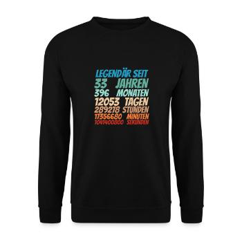 Legendär seit 33 Jahre alt 33. Geburtstag Frauen - Unisex Pullover - Schwarz - Vorne - Alina (178cm) & Michal (187cm)