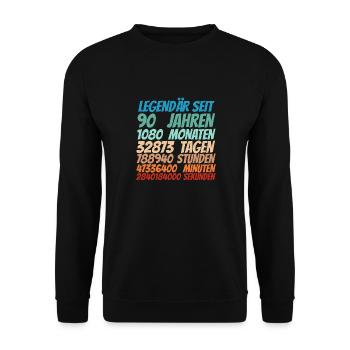 Legendär seit 90 Jahre alt 90. Geburtstag Frauen - Unisex Pullover - Schwarz - Vorne - Alina (178cm) & Michal (187cm)