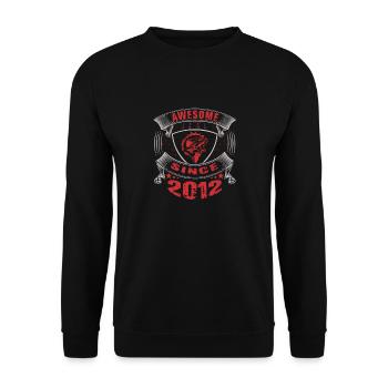 Awesome since 2012. Angel, Angler's Birthday - Unisex Sweatshirt - black - Front - Alina (178cm) & Michal (187cm)