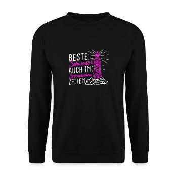 Beste Schwester Auch In Stürmischen Zeiten - Leuch - Unisex Pullover - Schwarz - Vorne - Alina (178cm) & Michal (187cm)