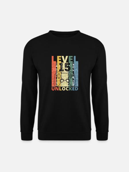 Level 15 Freigeschaltet Lustiger Gamer Geburtstag Fünfzehn - Unisex Pullover - Schwarz