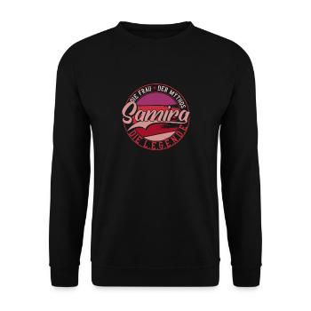 Die frau der Mythos die Legende Samira - Unisex Pullover - Schwarz - Vorne - Alina (178cm) & Michal (187cm)