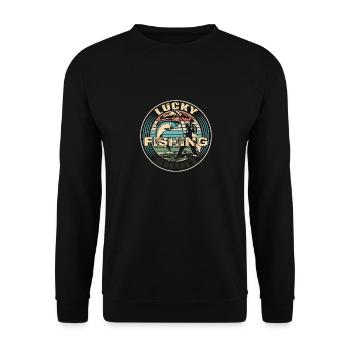 Lucky Fishing Shirt. Fishing anglers, fishing, - Unisex Sweatshirt - black - Front - Alina (178cm) & Michal (187cm)