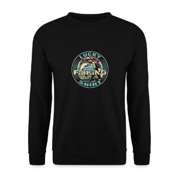 Lucky Fishing Shirt. Fishing anglers, fishing, - Unisex Sweatshirt - black - Front - Alina (178cm) & Michal (187cm)