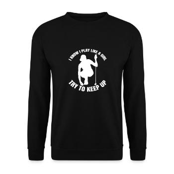 Golfspielerin Golf Spruch Golfball Golfschläger - Unisex Pullover - Schwarz - Vorne - Alina (178cm) & Michal (187cm)