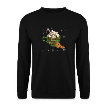 Happy All Hot Chocolate -Marshmallow -Cookie - Unisex Sweatshirt - black - Front - Alina (178cm) & Michal (187cm)