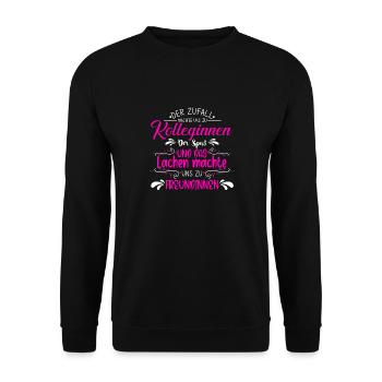 Der Zufall machte KOLLEGINNEN- Spaß machte FREUNDI - Unisex Pullover - Schwarz - Vorne - Alina (178cm) & Michal (187cm)