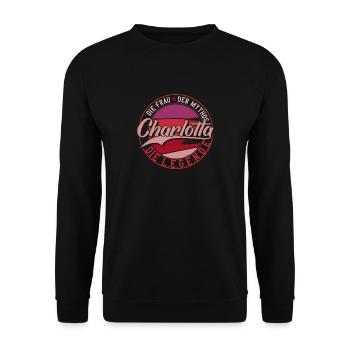 Die frau der Mythos die Legende Charlotta - Unisex Pullover - Schwarz - Vorne - Alina (178cm) & Michal (187cm)