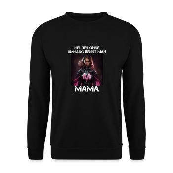 Mama Superheldin - Helden ohne Umhang nennt man - Unisex Pullover - Schwarz - Vorne - Alina (178cm) & Michal (187cm)