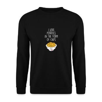 J’aime les pommes de terre sous forme de chips Chips Chips - Sweat-shirt Unisexe - noir - Devant - Alina (178cm) & Michal (187cm)