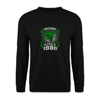 Awesome since 1980. Angel, Angler Geburtstag - Unisex Pullover - Schwarz - Vorne - Alina (178cm) & Michal (187cm)