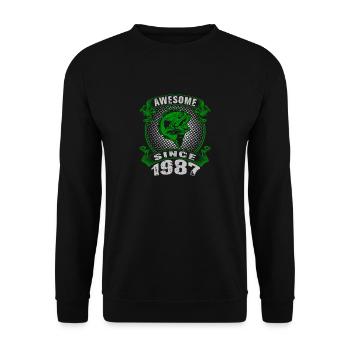 Awesome since 1987. Angel, Angler Geburtstag - Unisex Pullover - Schwarz - Vorne - Alina (178cm) & Michal (187cm)