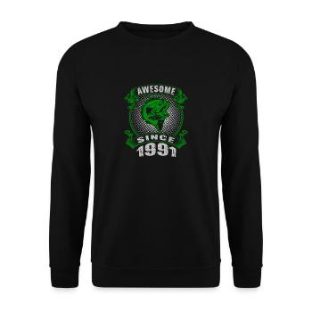 Génial depuis 1991. Angel, l’anniversaire d’un pêcheur - Sweat-shirt Unisexe - noir - Devant - Alina (178cm) & Michal (187cm)