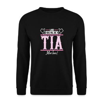 Tia Geschenkidee Geschenk Geburtstag - Unisex Pullover - Schwarz - Vorne - Alina (178cm) & Michal (187cm)