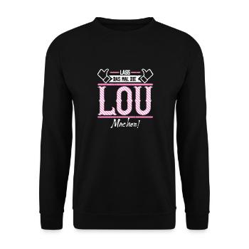 Lou Geschenkidee Geschenk Geburtstag - Unisex Pullover - Schwarz - Vorne - Alina (178cm) & Michal (187cm)