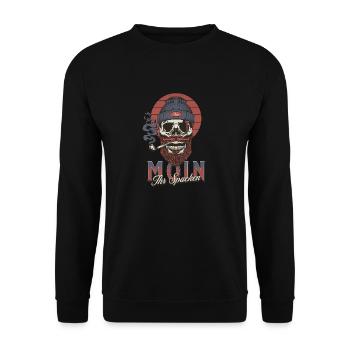 Moin Ihr Spacken ! Totenkopf Norden Skull lustiger - Unisex Pullover - Schwarz - Vorne - Alina (178cm) & Michal (187cm)
