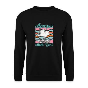 Apropos Möwe Möwie Noch een Plattdeutscher Spruch - Unisex Pullover - Schwarz - Vorne - Alina (178cm) & Michal (187cm)