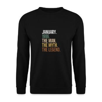 Janvier 1986 L’homme Le mythe La légende - Sweat-shirt Unisexe - noir - Devant - Alina (178cm) & Michal (187cm)