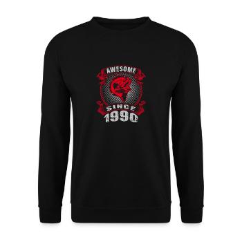 Génial depuis 1990. Angel, l’anniversaire du pêcheur - Sweat-shirt Unisexe - noir - Devant - Alina (178cm) & Michal (187cm)