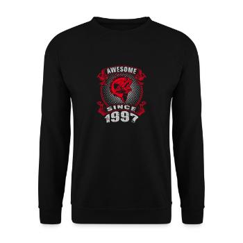 Awesome since 1997. Angel, Angler Geburtstag - Unisex Pullover - Schwarz - Vorne - Alina (178cm) & Michal (187cm)