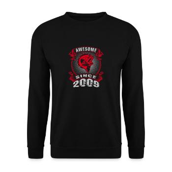 Awesome since 2009. Angel, Angler's Birthday - Unisex Sweatshirt - black - Front - Alina (178cm) & Michal (187cm)