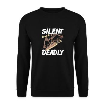 Silent But Deadly Retro Archery Hunting Designs - Unisex Pullover - Schwarz - Vorne - Alina (178cm) & Michal (187cm)