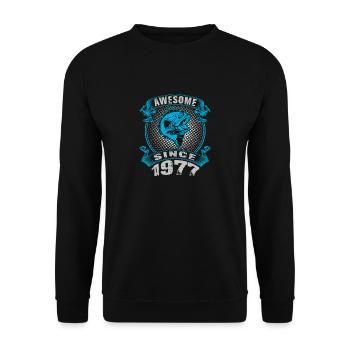 Génial depuis 1977. Angel, l’anniversaire du pêcheur - Sweat-shirt Unisexe - noir - Devant - Alina (178cm) & Michal (187cm)