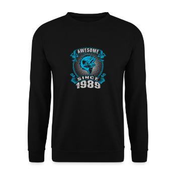 Génial depuis 1989. Angel, l’anniversaire du pêcheur - Sweat-shirt Unisexe - noir - Devant - Alina (178cm) & Michal (187cm)