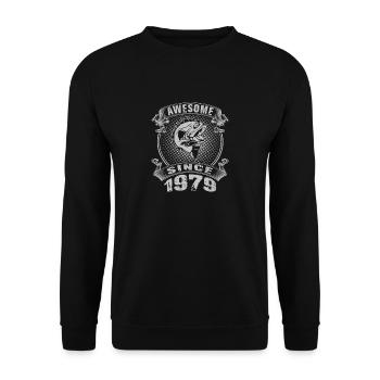 Awesome since 1979. Angel, Angler's birthday - Unisex Sweatshirt - black - Front - Alina (178cm) & Michal (187cm)