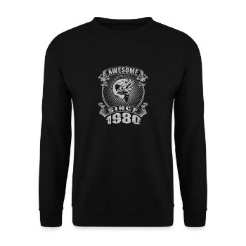 Awesome since 1980. Angel, Angler Geburtstag - Unisex Pullover - Schwarz - Vorne - Alina (178cm) & Michal (187cm)