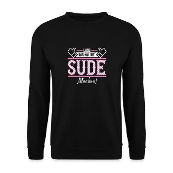 Sude Geschenkidee Geschenk Geburtstag - Unisex Pullover - Schwarz - Vorne - Alina (178cm) & Michal (187cm)