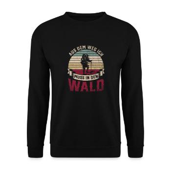 Aus Dem Weg Ich Muss In Den Wald Natur Baum - Unisex Pullover - Schwarz - Vorne - Alina (178cm) & Michal (187cm)
