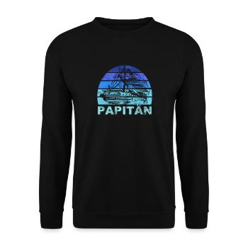 Papitän Vater Papa Kapitän Retro Anker Vatertag - Unisex Pullover - Schwarz - Vorne - Alina (178cm) & Michal (187cm)
