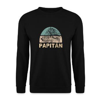 Papitän Vater Papa Kapitän Retro Anker Vatertag - Unisex Pullover - Schwarz - Vorne - Alina (178cm) & Michal (187cm)
