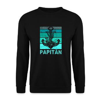 Papitän Vater Papa Kapitän Retro Anker Vatertag - Unisex Pullover - Schwarz - Vorne - Alina (178cm) & Michal (187cm)