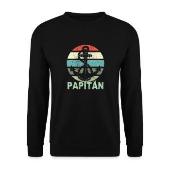 Papitän Vater Papa Kapitän Retro Anker Vatertag - Unisex Pullover - Schwarz - Vorne - Alina (178cm) & Michal (187cm)