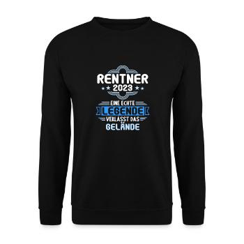 Rente 2023 Ruhestand Abschied Rentner 2023 - Unisex Pullover - Schwarz - Vorne - Alina (178cm) & Michal (187cm)