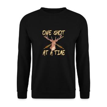One Shot At A Time Retro Game Archery Hunting - Unisex Sweatshirt - black - Front - Alina (178cm) & Michal (187cm)