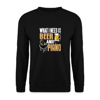 Ce dont j’ai besoin, c’est de bière et de piano Rétro Funny Pianist - Sweat-shirt Unisexe - noir - Devant - Alina (178cm) & Michal (187cm)