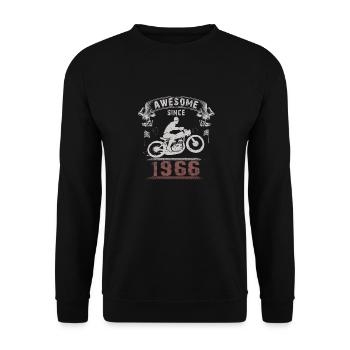Awesome since 1966, Biker 57. Geburtstag - Unisex Pullover - Schwarz - Vorne - Alina (178cm) & Michal (187cm)