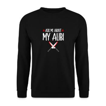 True Crime Ask Me About My Alibi, Murderino - Unisex Sweatshirt - black - Front - Alina (178cm) & Michal (187cm)