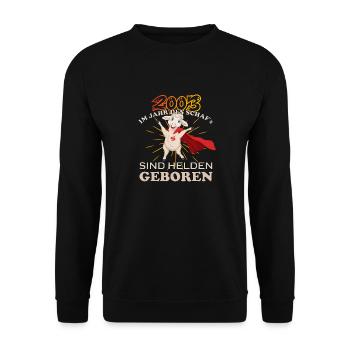 2003 sind Helden geboren im Jahr des Schafs 20. - Unisex Pullover - Schwarz - Vorne - Alina (178cm) & Michal (187cm)