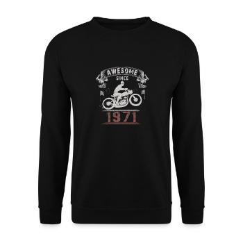 Awesome since 1971, Biker 52. Geburtstag - Unisex Pullover - Schwarz - Vorne - Alina (178cm) & Michal (187cm)