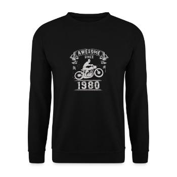 Awesome since 1980, Biker 43. Geburtstag - Unisex Pullover - Schwarz - Vorne - Alina (178cm) & Michal (187cm)