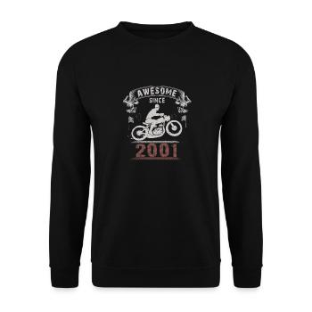 Awesome since 2001, Biker 22. Geburtstag - Unisex Pullover - Schwarz - Vorne - Alina (178cm) & Michal (187cm)