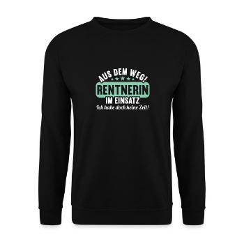 Rente 2023 Ruhestand Abschied Rentnerin 2023 - Unisex Pullover - Schwarz - Vorne - Alina (178cm) & Michal (187cm)